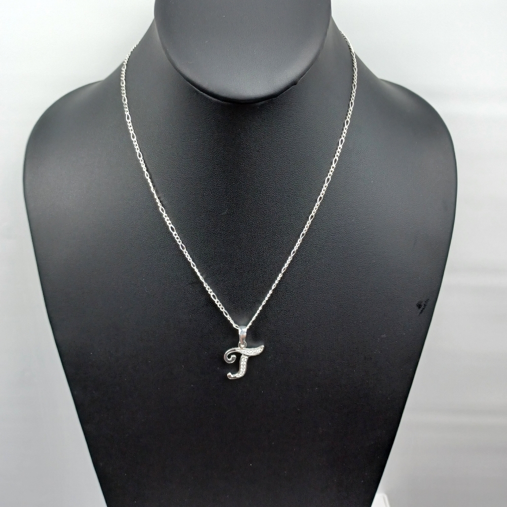 925 sterling silver alphabet letter T pendant necklace - Picture 4 of 17